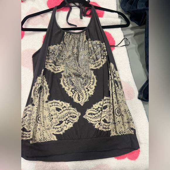 Express halter Elegant Gray and Cream Women's Top - Picture 1 of 4